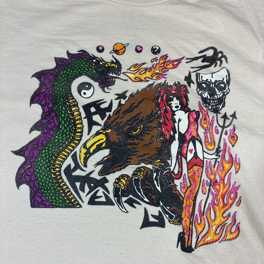 Life Clothing Co Mens Graphic Tee XL Eagle‎ Skull Dragon Devil Woman Beige